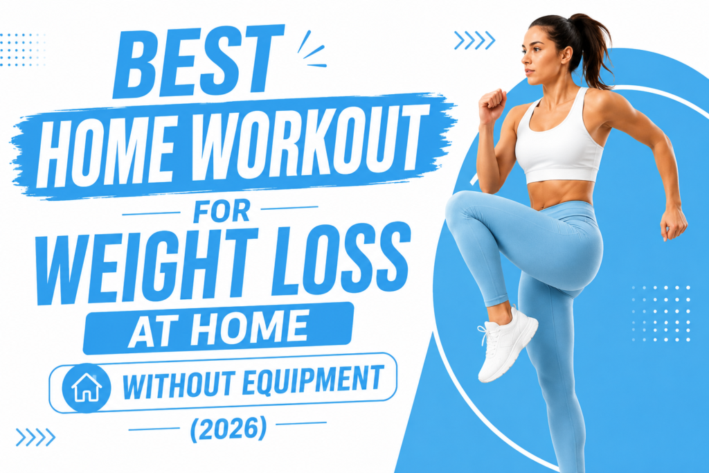 Woman doing home workout exercises for weight loss at home without equipment