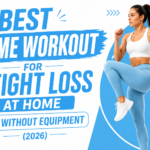 Woman doing home workout exercises for weight loss at home without equipment
