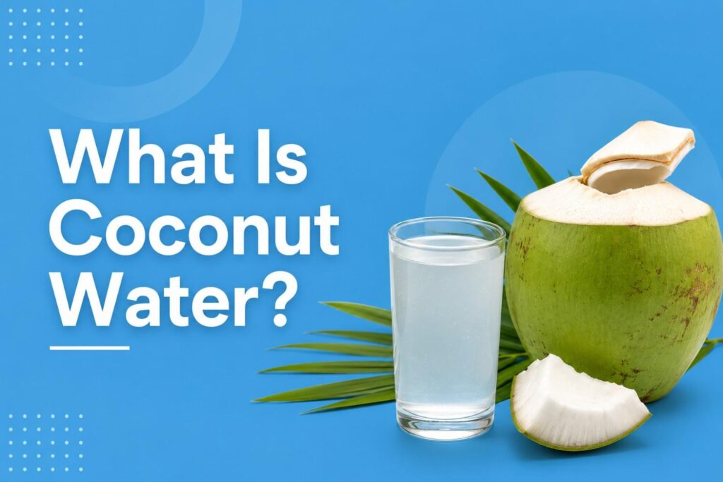 Fresh coconut water in a green coconut and glass.