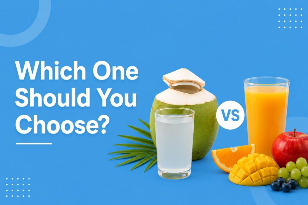Coconut water and fruit juice comparison for fitness.