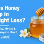Honey for weight loss with honey jar, lemon, and measuring tape.